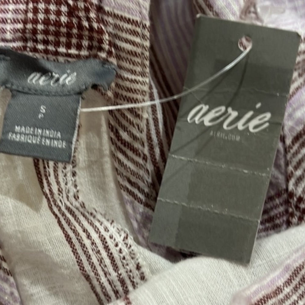 NWT Aerie jumpsuit romper overall pants white purple plaid pockets cropped Sz S - Picture 10 of 12